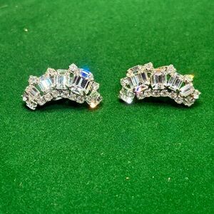 ✨ MCM Hollywood Glam WEISS Clip-On Earrings | Emerald-Cut Sparkle | Signed